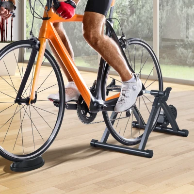 HOMCOM Rodillo de Bicicleta Entrenamiento Plegable con Resistencia Magnética para Ruedas de 26-28 Pulgadas Soporte Entrenador Bici para Casa Interior 54,5x47,2x39,1 cm Negro