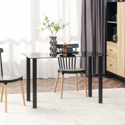 HOMCOM Mesa de Jantar Retangular Moderna com Bancada de Vidro Temperado e Pés de Aço 120x60x75cm Preto