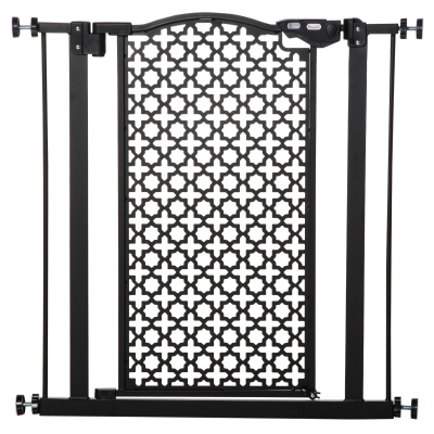 PawHut Barrera de Seguridad de Perros Mascotas para Puertas Escaleras Pasillos 74-80 cm con Puerta y Cierre Automático Acero Negro