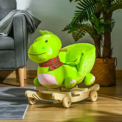 HOMCOM Cheval Bascule Dinosaure Musical Vert 2en1