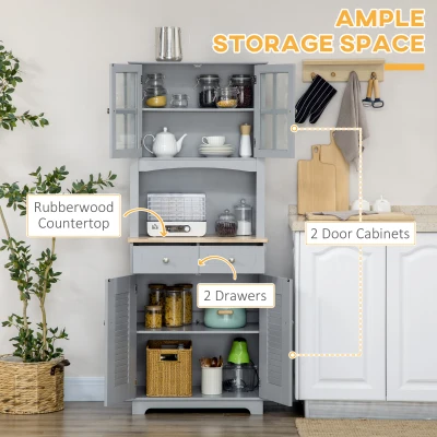 HOMCOM Bufet pentru bucatarie, Mobilier din lemn, dulap de bucatarie in stil clasic, Gri, 68x39.5x170cm(m-4)