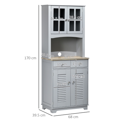 HOMCOM Bufet pentru bucatarie, Mobilier din lemn, dulap de bucatarie in stil clasic, Gri, 68x39.5x170cm(m-3)