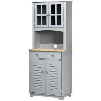 HOMCOM Bufet pentru bucatarie, Mobilier din lemn, dulap de bucatarie in stil clasic, Gri, 68x39.5x170cm(m-11)