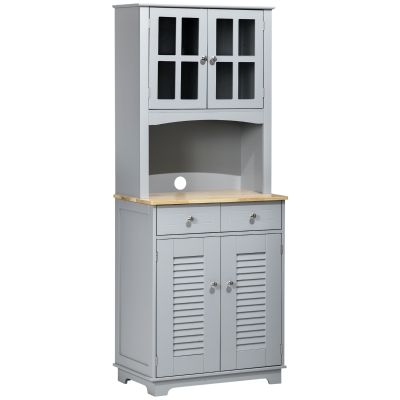 HOMCOM Bufet pentru bucatarie, Mobilier din lemn, dulap de bucatarie in stil clasic, Gri, 68x39.5x170cm(m-1)