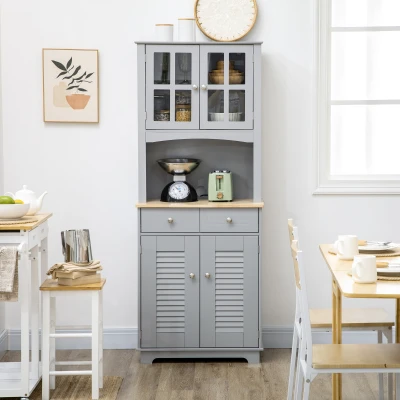 HOMCOM Bufet pentru bucatarie, Mobilier din lemn, dulap de bucatarie in stil clasic, Gri, 68x39.5x170cm(m-8)