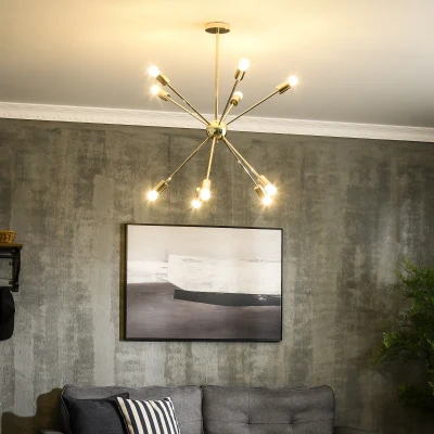HOMCOM Lampada a Sospensione in Metallo Oro con 10 Luci