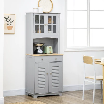 HOMCOM Bufet pentru bucatarie, Mobilier din lemn, dulap de bucatarie in stil clasic, Gri, 68x39.5x170cm(m-2)