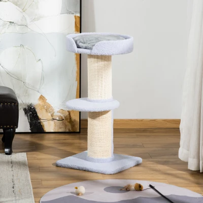 PawHut Tiragraffi per Gatti con Lettino 45x45x91cm, Azzurro