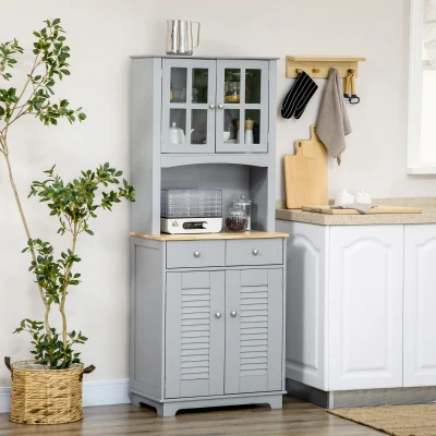 HOMCOM Bufet pentru bucatarie, Mobilier din lemn, dulap de bucatarie in stil clasic, Gri, 68x39.5x170cm(m-10)