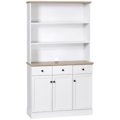 HOMCOM Credenza da Cucina in Legno Bianco con 3 Ripiani, 3 Cassetti e 2 Armadietti 101x39x180.5 cm