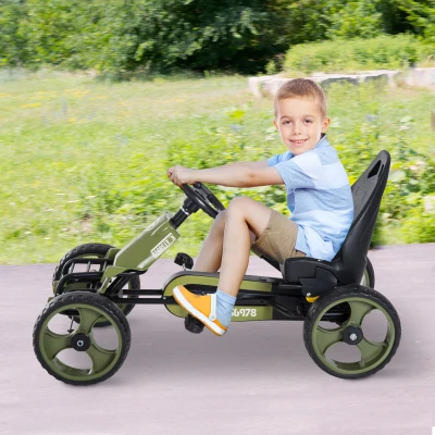HOMCOM Go-Kart a pedais para crianças acima de 3 anos com freio  embreagem assento ajustável máx. 35 kg 105x54x61cm Verde
