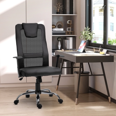 Vinsetto Scaun Birou Ergonomic Rotativ in Mesh si Piele Ecologica Inaltime Reglabila, Negru