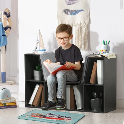 HOMCOM Kids Bookcase Shelf Storage Cabinet Unit, Living Room Sideboard w/ Six Compartments - Brown