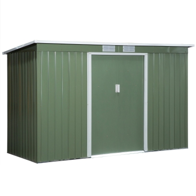 Outsunny Caseta de Exterior 280x130x172 cm Cobertizo de Jardín con Puertas Correderas y Ventilaciones Verde Claro