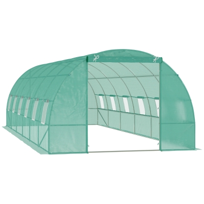 Outsunny Invernadero de Túnel 8x3x2 m Acero y PE 140g/m² Cultivo Plantas Tomates Verduras con 12 Ventanas y Puerta Enrollable Verde