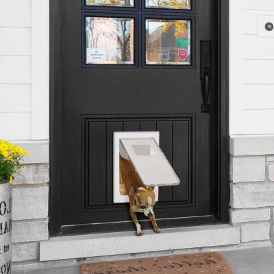 PawHut Puerta para Perros Gatera para Gatos 38,6x52x5,5 cm con Cierre Magnético de 2 Vías Sistema de Bloqueo Puerta para Mascotas de Entrada y Salida Fácil de Instalar Blanco