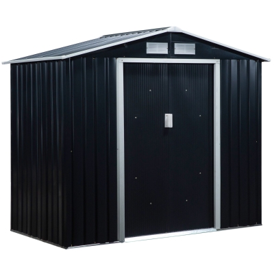Outsunny Caseta de Jardín 213x130x185 cm Cobertizo Metálico de Exterior para Almacenamiento de Herramientas Gris Oscuro