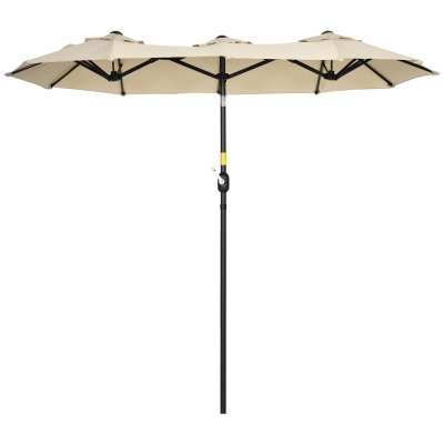 Outsunny Sonnenschirm, Gartenschirm, neigbar, mit Handkurbel, Winddach, Polyester+Stahl, khaki, 285 x 147 cm