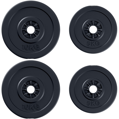 HOMCOM Juego de 4 Discos de Pesas de 5 kg y 10 kg con Orificio de Ø25 mm para Entrenamiento de Fuerza Levantamiento de Pesas Negro