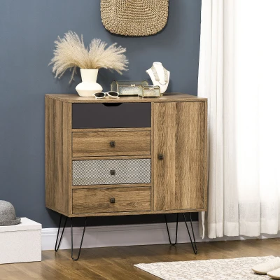 HOMCOM Cómoda de Madeira com 4 Gavetas Porta Prateleira Ajustável e Pés de Metal para Sala de Estar Dormitório 79x39x86cm Marrom