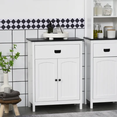 kleankin Armário Casa de Banho com 1 Gaveta 2 Portas e Prateleira Ajustável Estilo Moderno 60x30x80cm Branco e Preto
