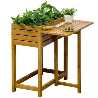 Outsunny Hochbeet mit klappbarer Arbeitsfläche, lackiertes Massivholz, Innenverkleidung aus Vlies, 64cm x 63cm x 74,5cm