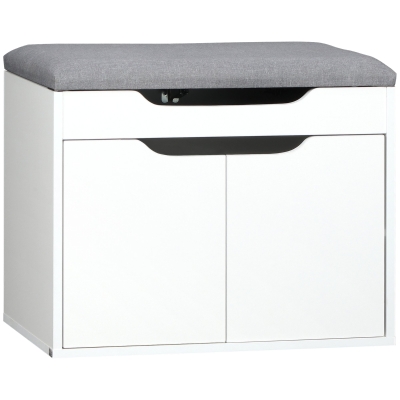 HOMCOM Schuhbank mit Schrank, aufklappbar, inkl. Sitzpolster, 60 cm x 40 cm x 50 cm, Weiß + Grau