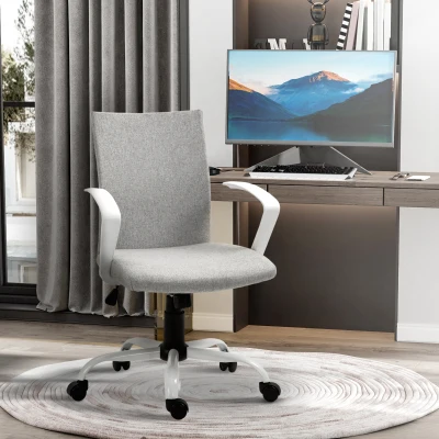Vinsetto Office Chair Linen Swivel Computer Desk Chair for Home Study - Task Chair with Wheels, Arm, Adjustable Height, Light Grey