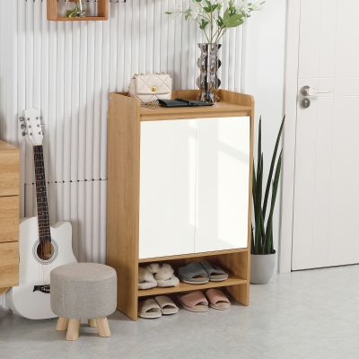 HOMCOM Sapateira Moderna com 2 Portas 5 Prateleiras de Armazenamento para 15 Pares de Sapatos 60x32x100cm Madeira e Branco