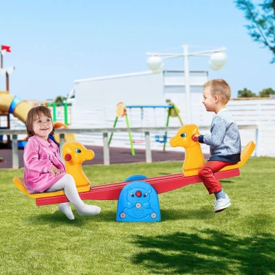 HOMCOM Baloiço Infantil em Forma de Girafa com Encosto Guidão Texturizado Carga 20kg por Assento para Interior e Exterior 150x32x60cm Multicor