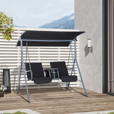 Outsunny 2-Seater Swing Chair Steel Frame Grey