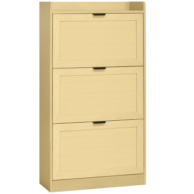 HOMCOM Meuble à chaussures 3 tiroirs aspect rotin 18 paires de chaussures 62 x 25 x 115 cm bois naturel