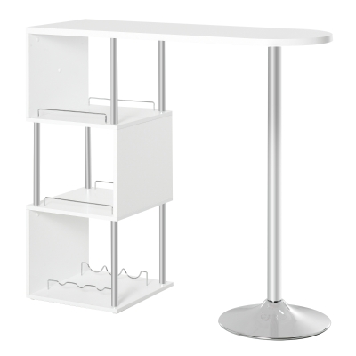 HOMCOM Bartisch Stehtisch mit Eisenrahmen ausgestattet mit einer Anti-Kippvorrichtung abnehmbar für Küche Wohnzimmer Esszimmer, P2 Metall, MDF, Weiß+Silber, 113x40x105 cm
