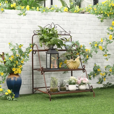 Outsunny 3 Tier Metal Plant Stand Storage Rack for Indoor Outdoor