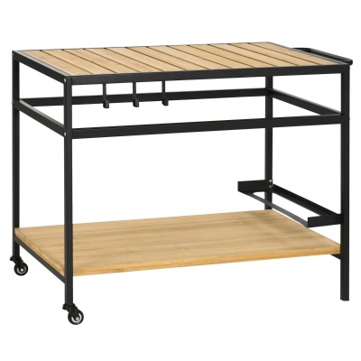 Outsunny Servierwagen im Industrie-Design, wetterbeständig, 3 Haken, 1 Regal,107 cm x 65 cm x 80 cm, Schwarz +Natur