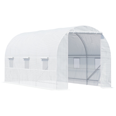 Outsunny Serre de Jardin Tunnel Surface Sol 9 m² 4,5L x 2l x 2H m châssis Tubulaire renforcé 18 mm 6 fenêtres Blanc
