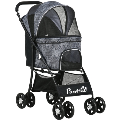 PawHut Hundewagen, klappbar, 1 Korb, 1 Kissen, 1 Seitentasche, 81 cm x 48 cm x 99 cm, Grau
