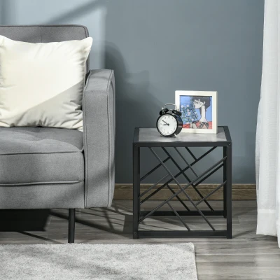 HOMCOM Set of 3 Nest of Tables Square Side Tables with Metal Frame, Grey