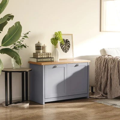 HOMCOM Shoe Cabinet, 2 Doors Shoe Cupboard, Entryway Shoe Bench with Shelf, Storage Organiser for Hallway, Bathroom, Grey