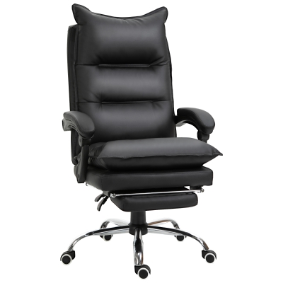 Vinsetto Fauteuil de bureau manager chaise de travail grand confort avec repose-pied dossier inclinable hauteur réglable revêtement PU 66 x 72 x 122-130 cm noir