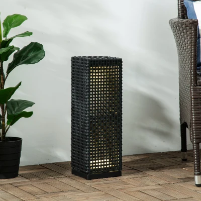 Outsunny Candeeiro de Jardim Candeeiro Solar de Exterior com Luzes LED Controlo Automático para Varanda Pátio 15,5x15,5x47cm Preto