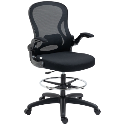 Vinsetto Silla de Dibujo Giratoria con Soporte Lumbar Reposapiés Ajustable y Reposabrazos Abatibles 59x65x110-130 cm Negro