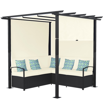 Outsunny Gartenmöbel-Set aus PE-Rattan mit Pergola, wetterbeständig, abnehmbare Bezüge, 230 cm x 230 cm x 210 cm