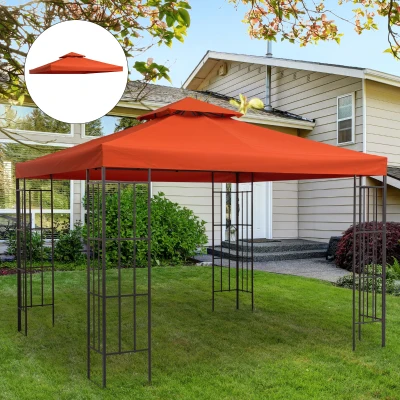 Outsunny 3 x 3 meters Replacement Gazebo Double Tier Canopy Roof TopTent Cover Spare Part Garden Shelter Spare Part Rusty red