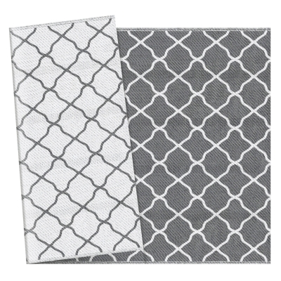 Outsunny Alfombra Exterior Reversible 182x274 cm de Plástico Impermeable para Terraza Patio Camping Playa Gris y Blanco