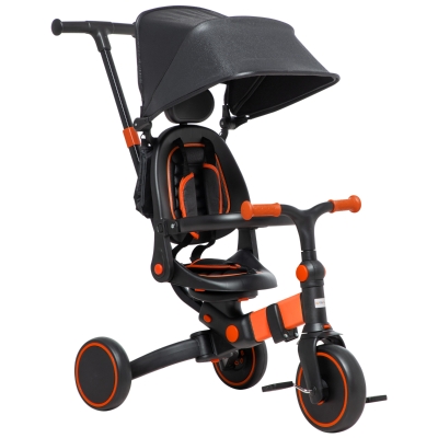 AIYAPLAY Triciclo per Bambini con Maniglione 3 in 1, Tettuccio Regolabile e Poggiapiedi Rimovibili, Età 18-48 Mesi, Rosso