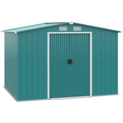 Outsunny Caseta de Jardín con Puertas Correderas para Almacenamiento de Herramientas de Jardinería 260x206x179 cm Verde