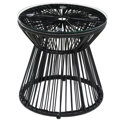 Outsunny Gartentisch im Boho-Stil, wetterbeständig, PE-Rattan, 40 cm x 40 cm x 42 cm, Schwarz