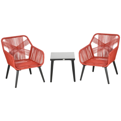 Outsunny 3-teiliges Garten-Lounge-Set, 2 Sessel, 1 Tisch, wetterbeständig, 63 cm x 73 cm x 78 cm, Schwarz