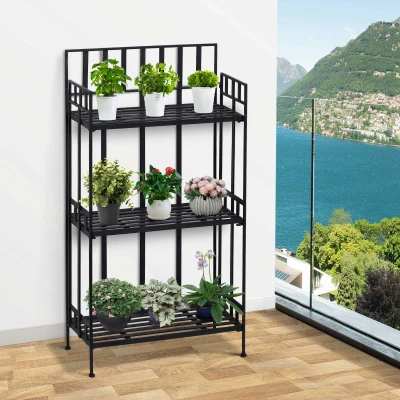 Outsunny Portable Retro 3-Tier Garden Plant Stand Metal Flower Display Rack Bookshelf